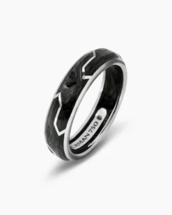 Forged Carbon Band Ring 18K White Gold, 6mm