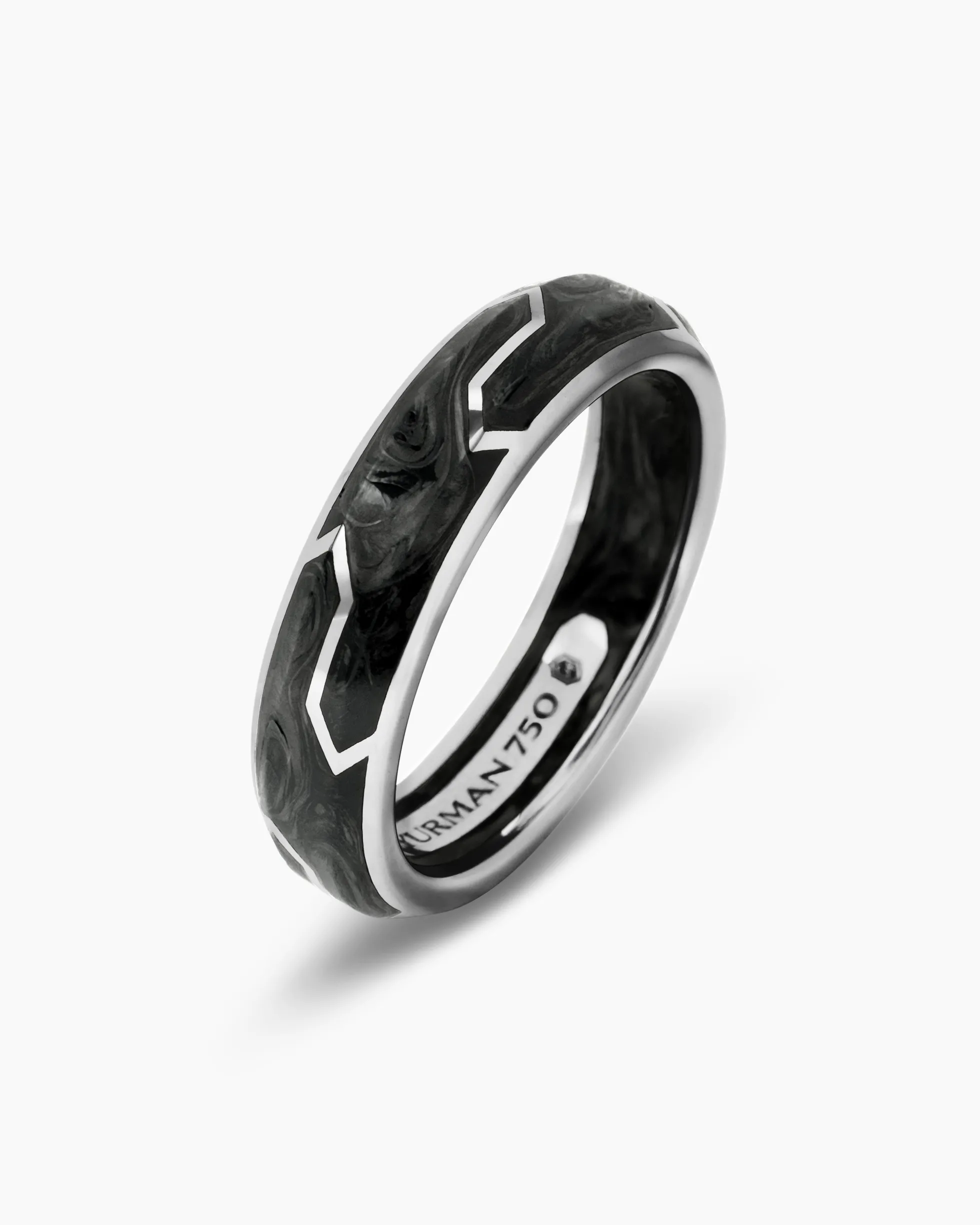 Forged Carbon Band Ring 18K White Gold, 6mm