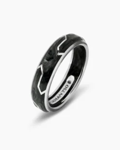 Forged Carbon Band Ring 18K White Gold, 6mm