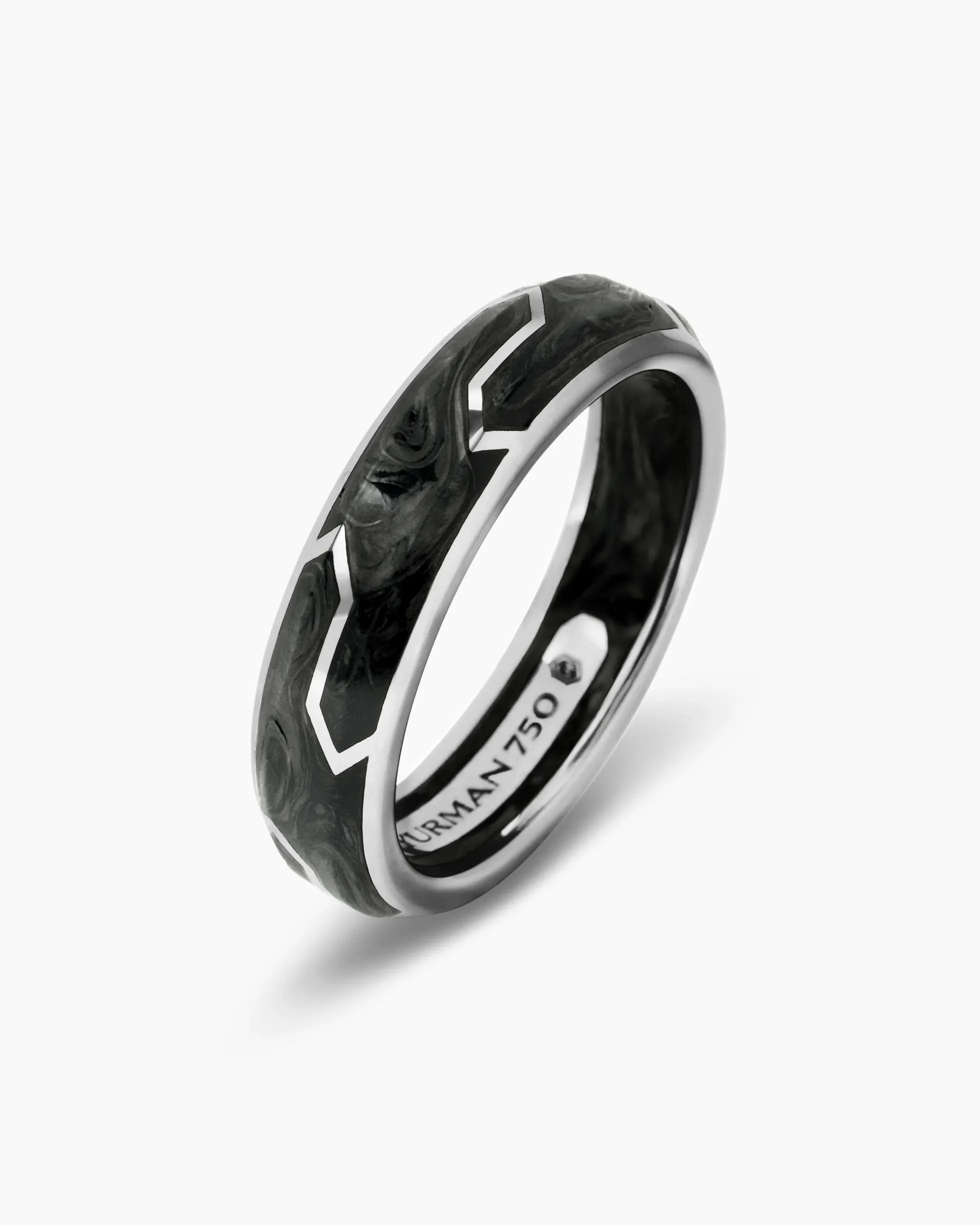 Forged Carbon Band Ring 18K White Gold, 6mm