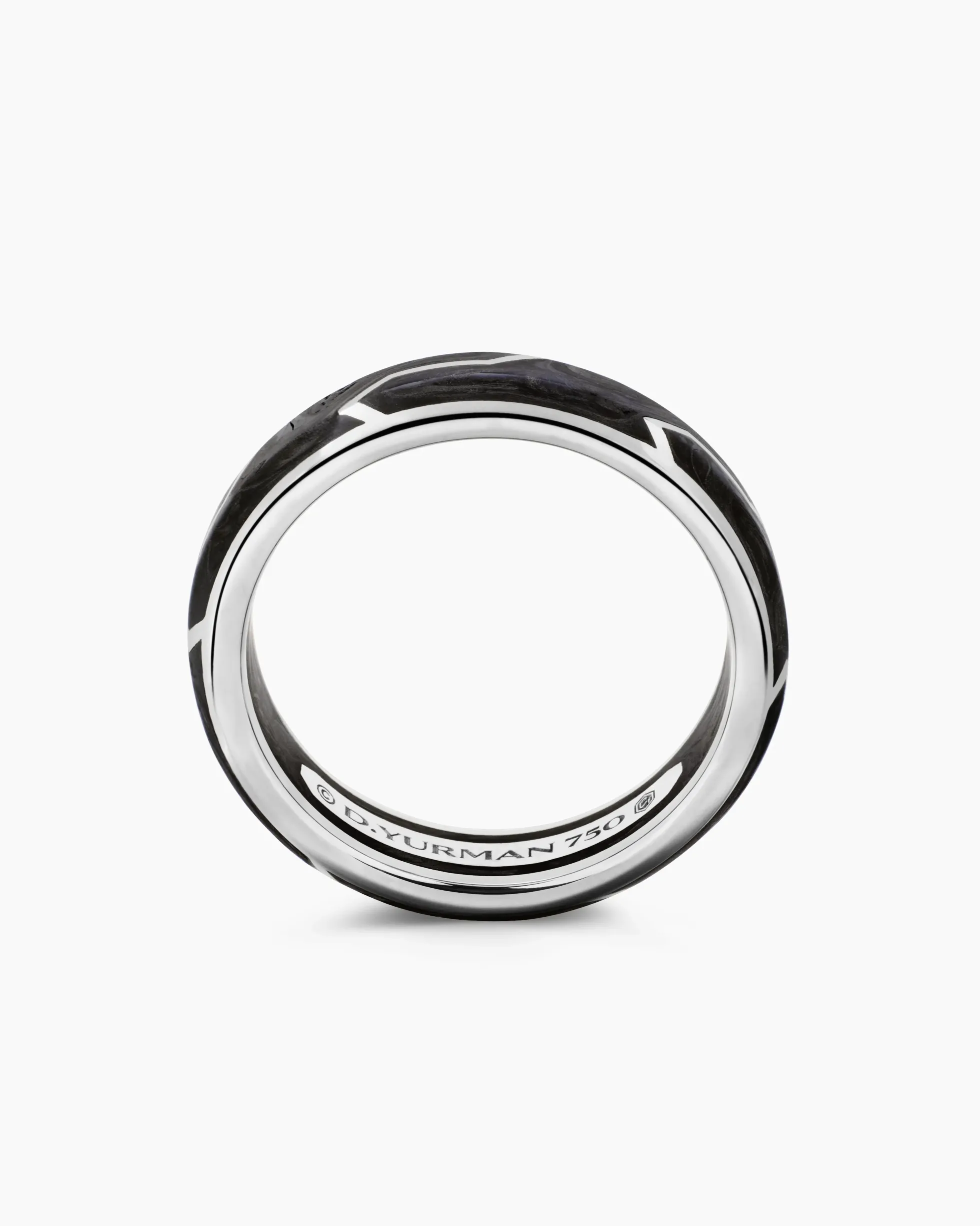 Forged Carbon Band Ring 18K White Gold, 6mm