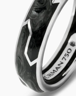 Forged Carbon Band Ring 18K White Gold, 6mm