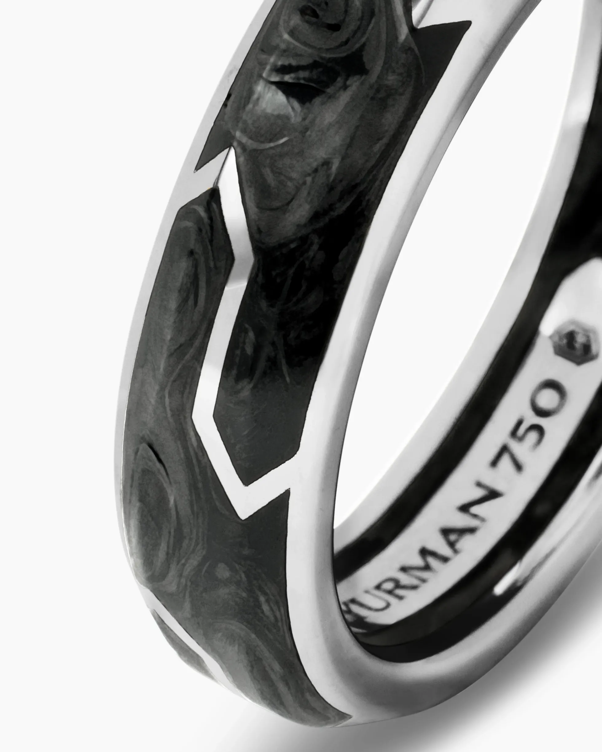 Forged Carbon Band Ring 18K White Gold, 6mm