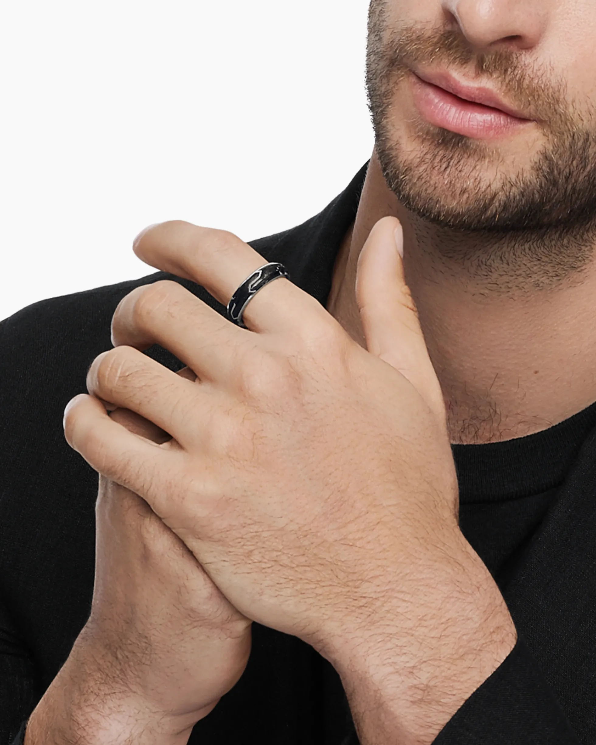 Forged Carbon Band Ring 18K White Gold, 6mm