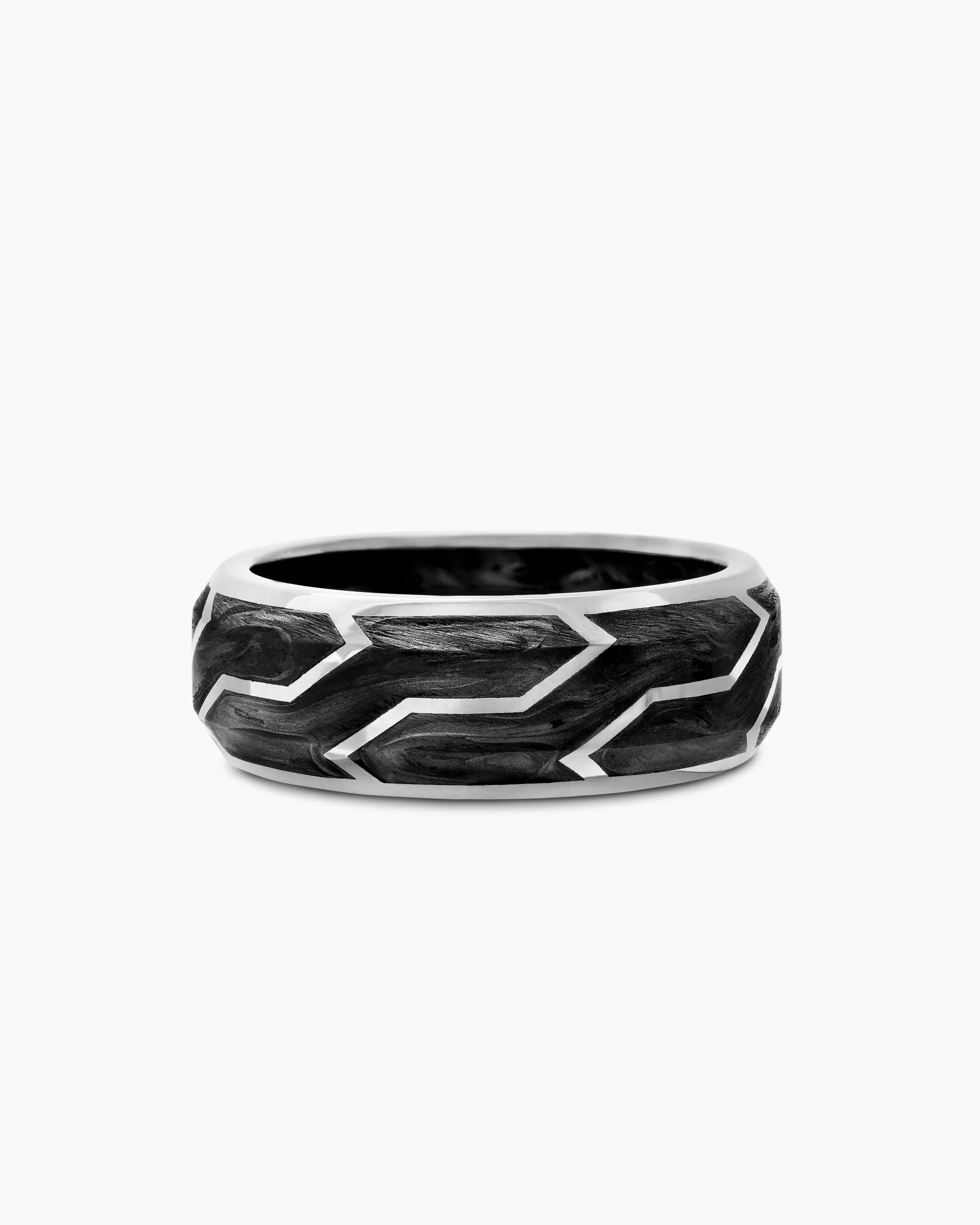 Forged Carbon Band Ring 18K White Gold, 8.5mm