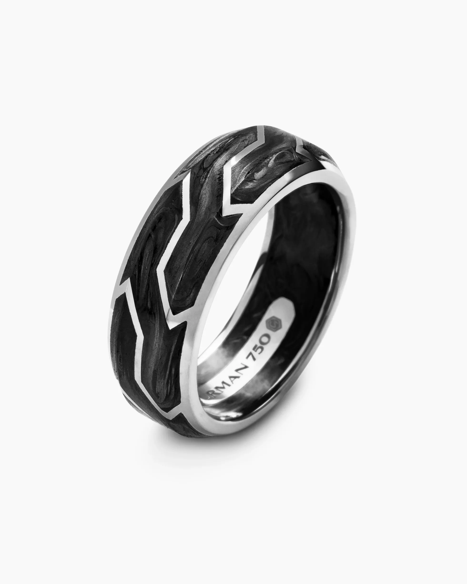 Forged Carbon Band Ring 18K White Gold, 8.5mm