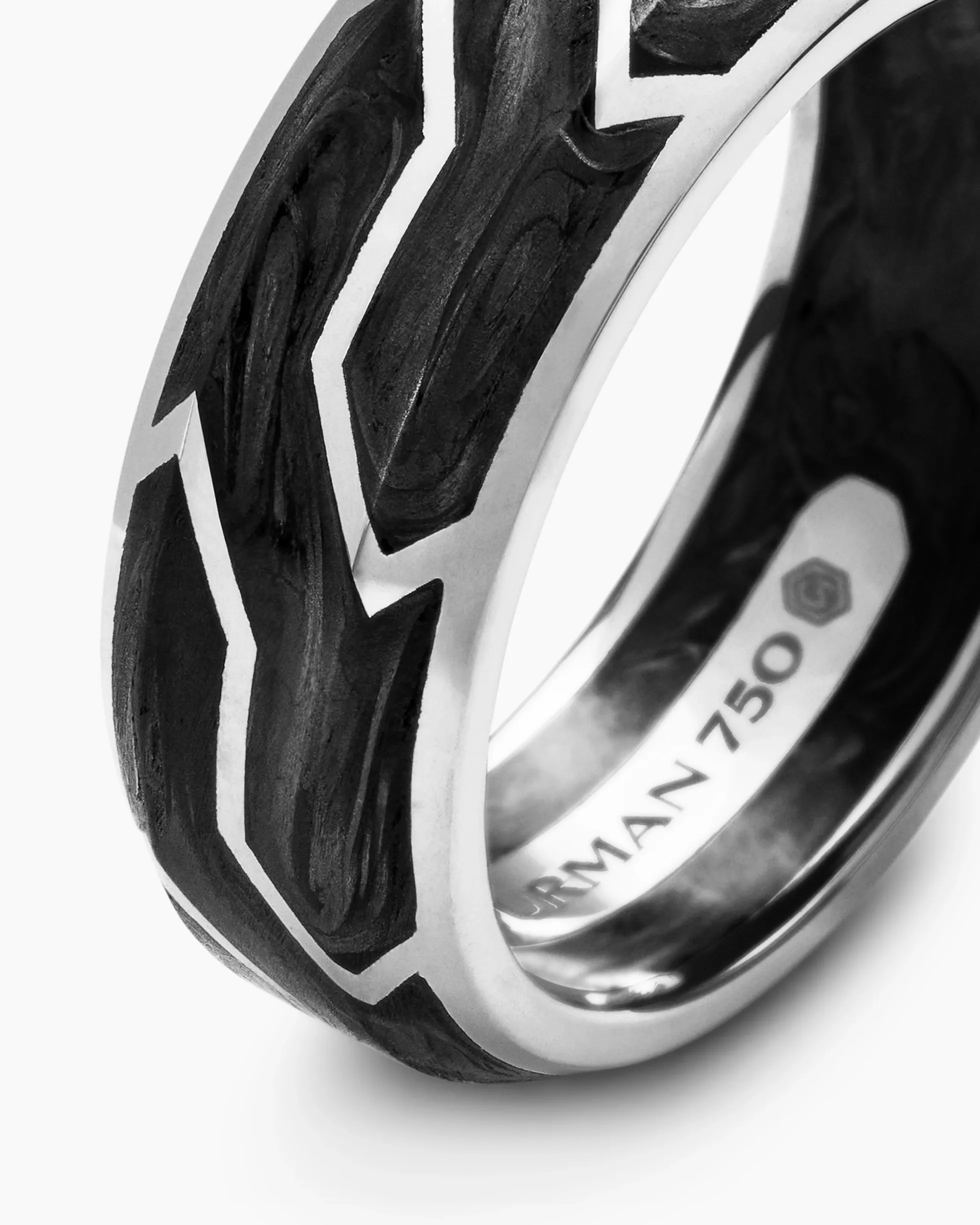 Forged Carbon Band Ring 18K White Gold, 8.5mm