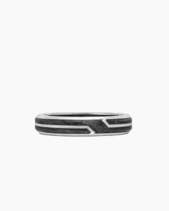 Forged Carbon Band Ring 18K White Gold, 4mm