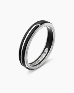 Forged Carbon Band Ring 18K White Gold, 4mm