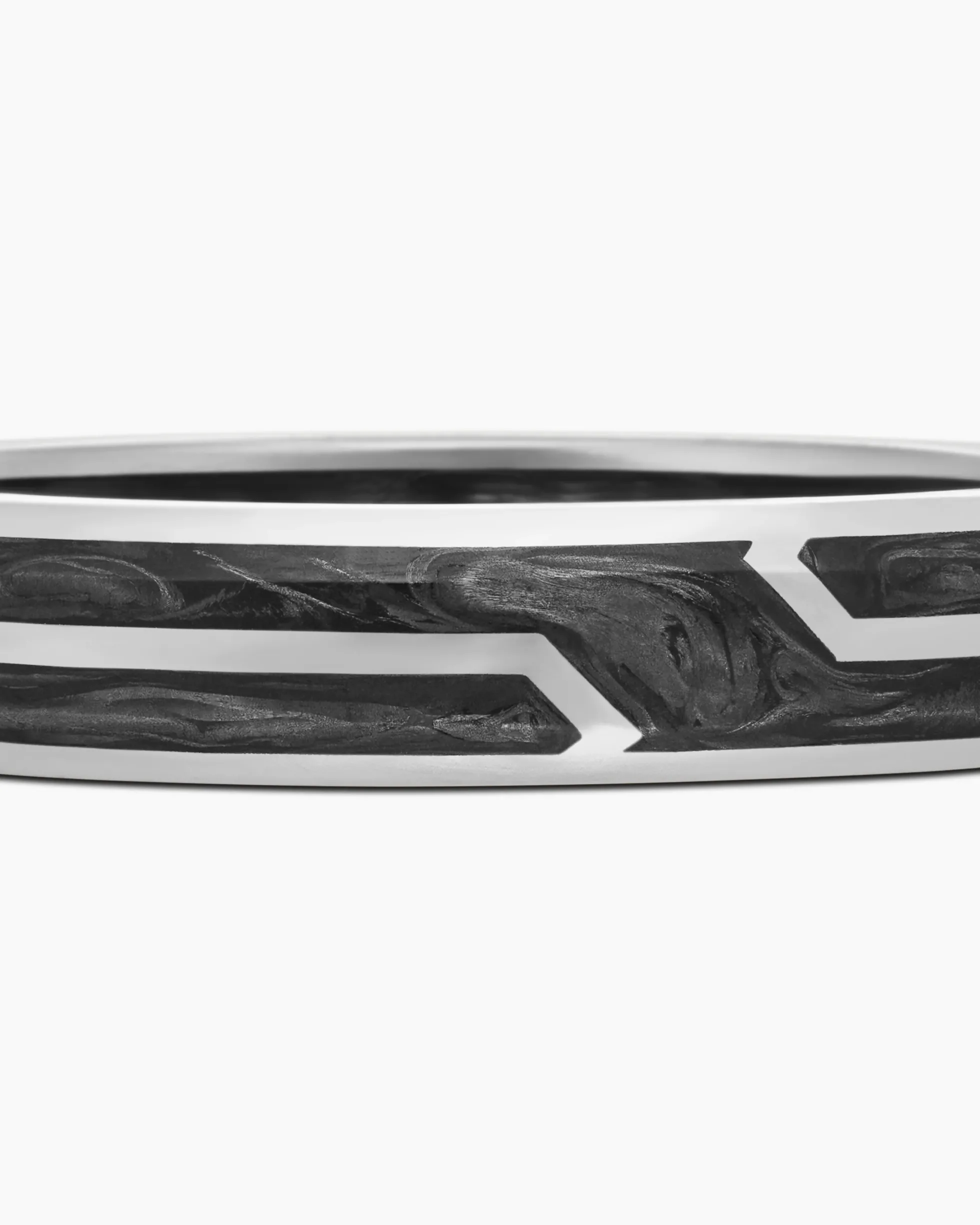 Forged Carbon Band Ring 18K White Gold, 4mm