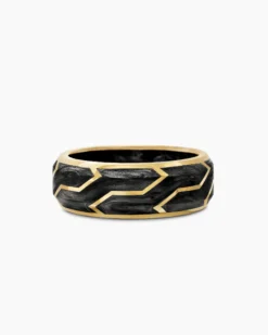 Forged Carbon Band Ring 18K Yellow Gold, 8.5mm