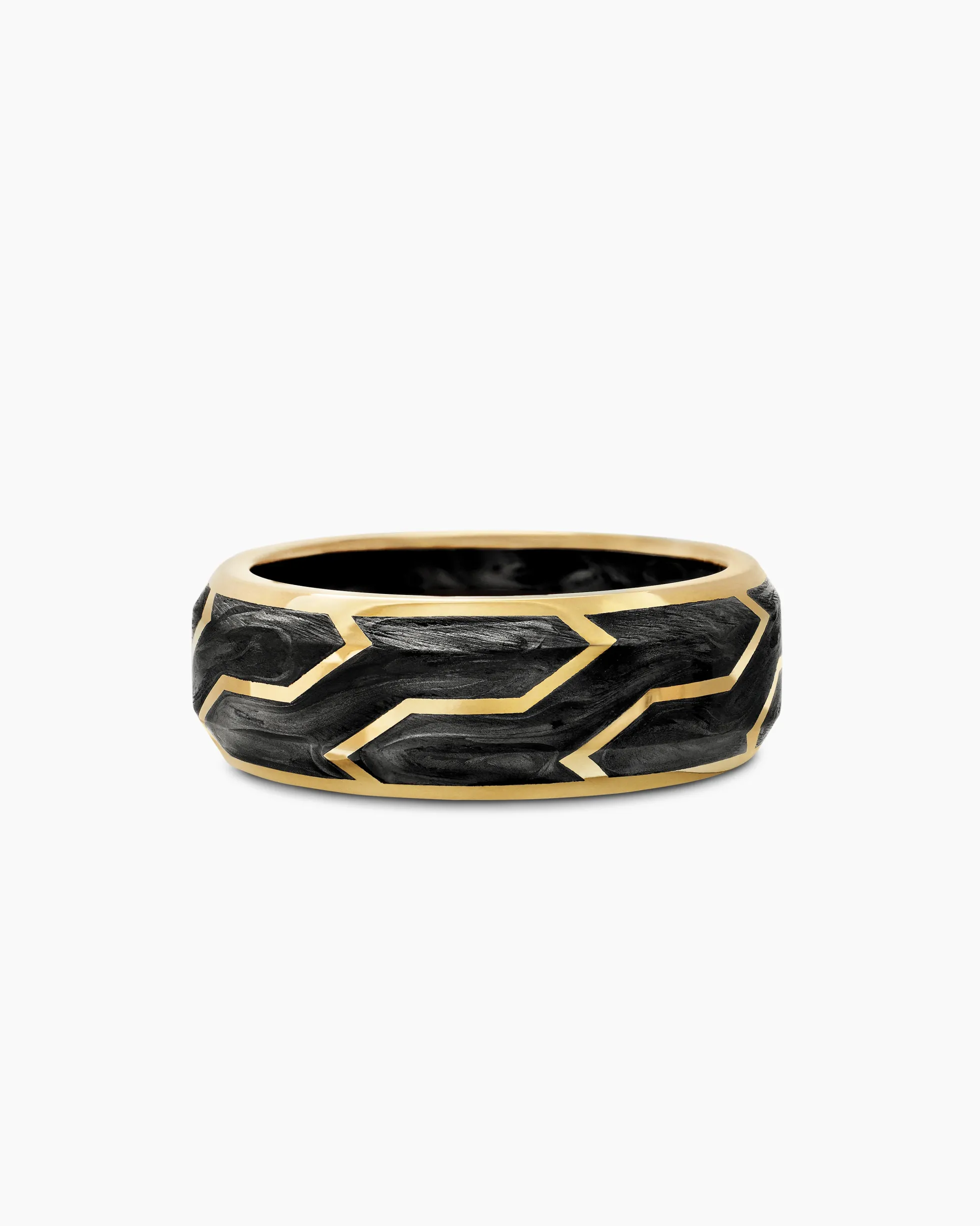Forged Carbon Band Ring 18K Yellow Gold, 8.5mm