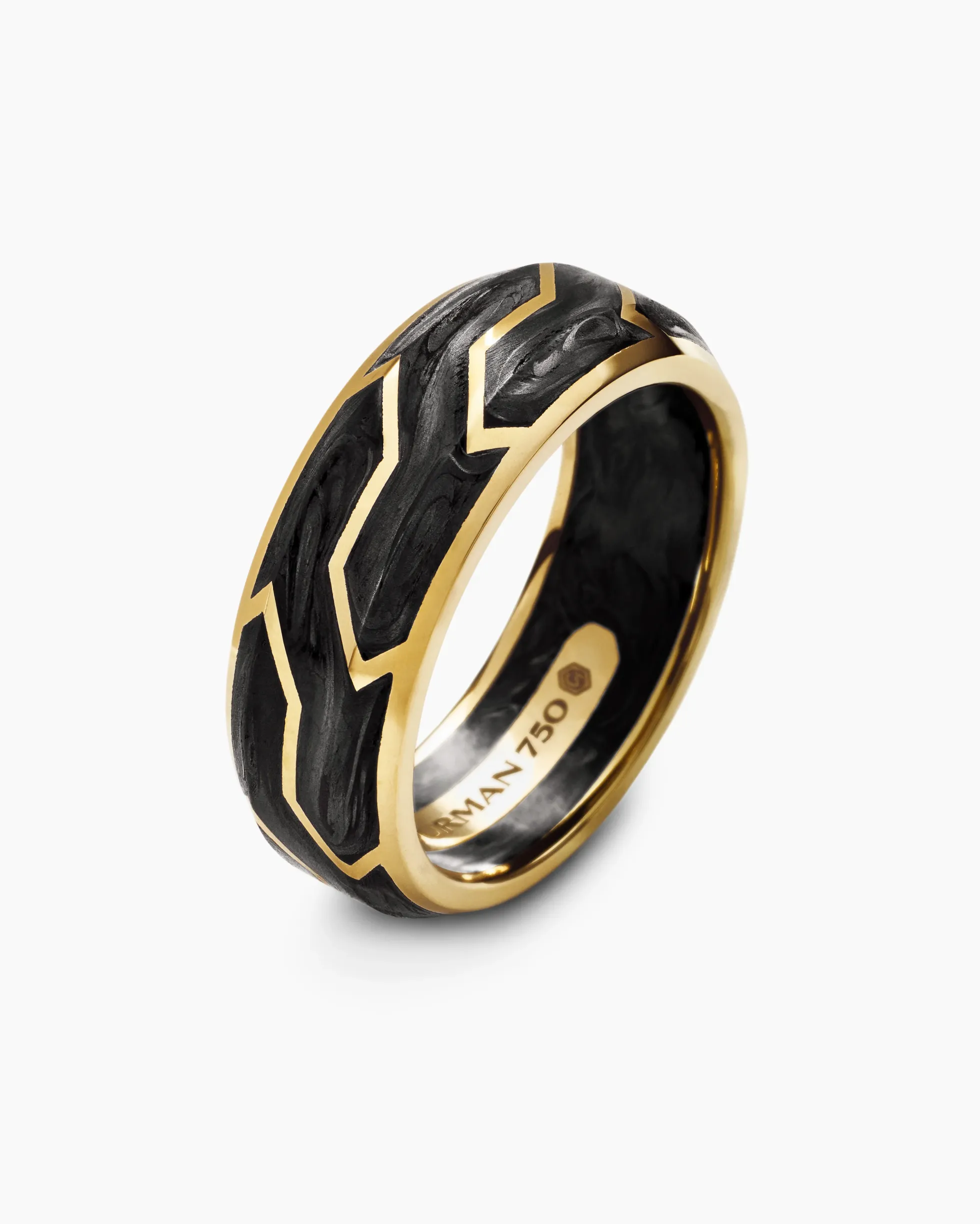 Forged Carbon Band Ring 18K Yellow Gold, 8.5mm