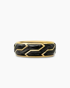 Forged Carbon Band Ring 18K Yellow Gold, 8.5mm