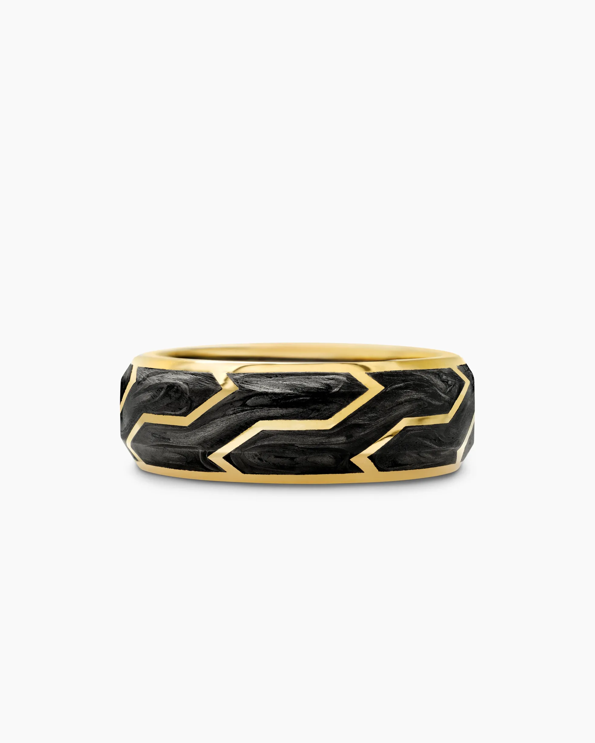 Forged Carbon Band Ring 18K Yellow Gold, 8.5mm