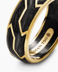 Forged Carbon Band Ring 18K Yellow Gold, 8.5mm