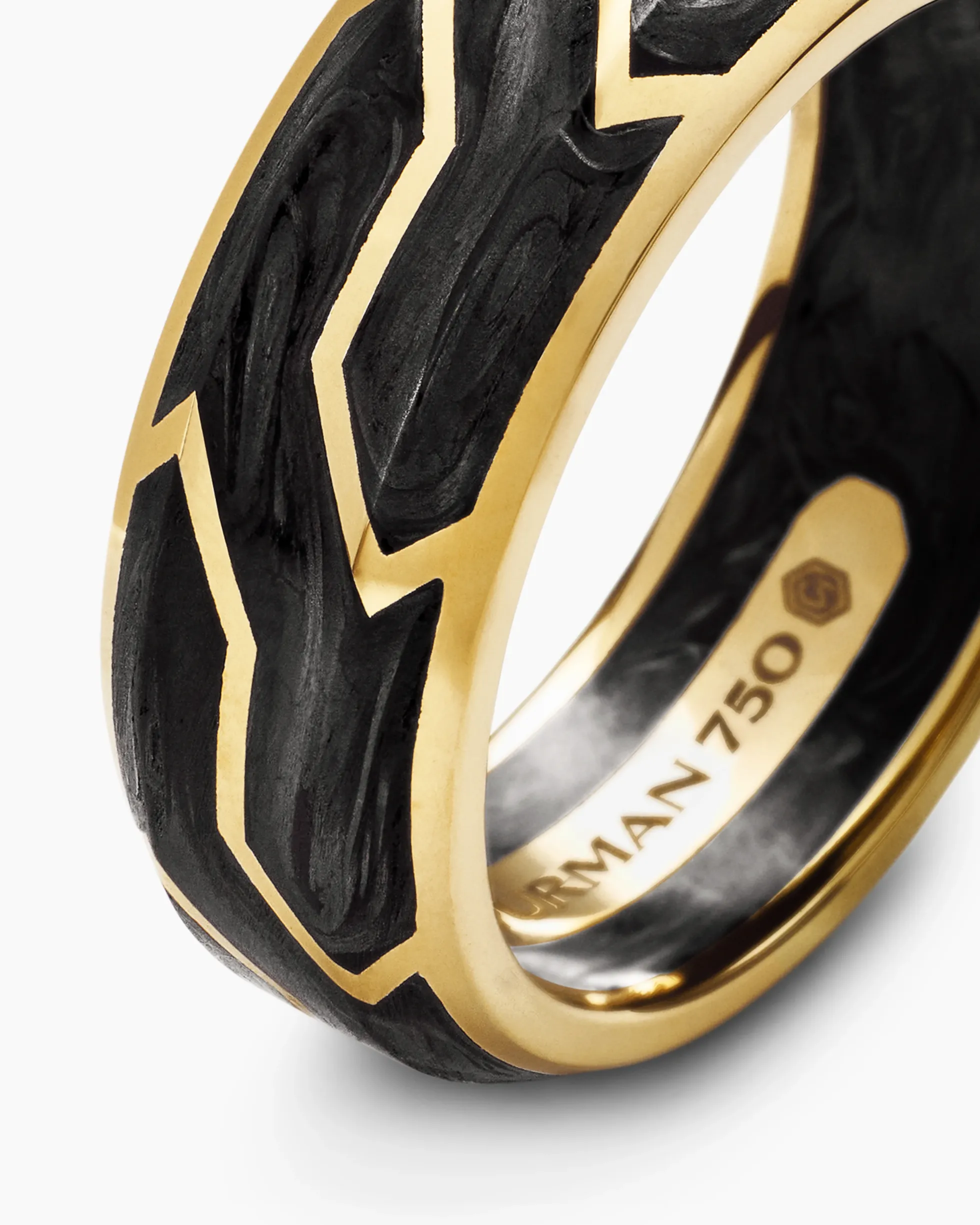 Forged Carbon Band Ring 18K Yellow Gold, 8.5mm