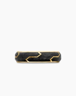 Forged Carbon Band Ring 18K Yellow Gold, 6mm