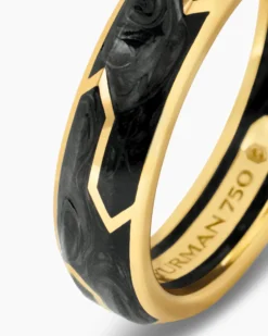 Forged Carbon Band Ring 18K Yellow Gold, 6mm
