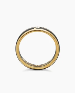 Forged Carbon Band Ring 18K Yellow Gold with Center Diamond, 4mm