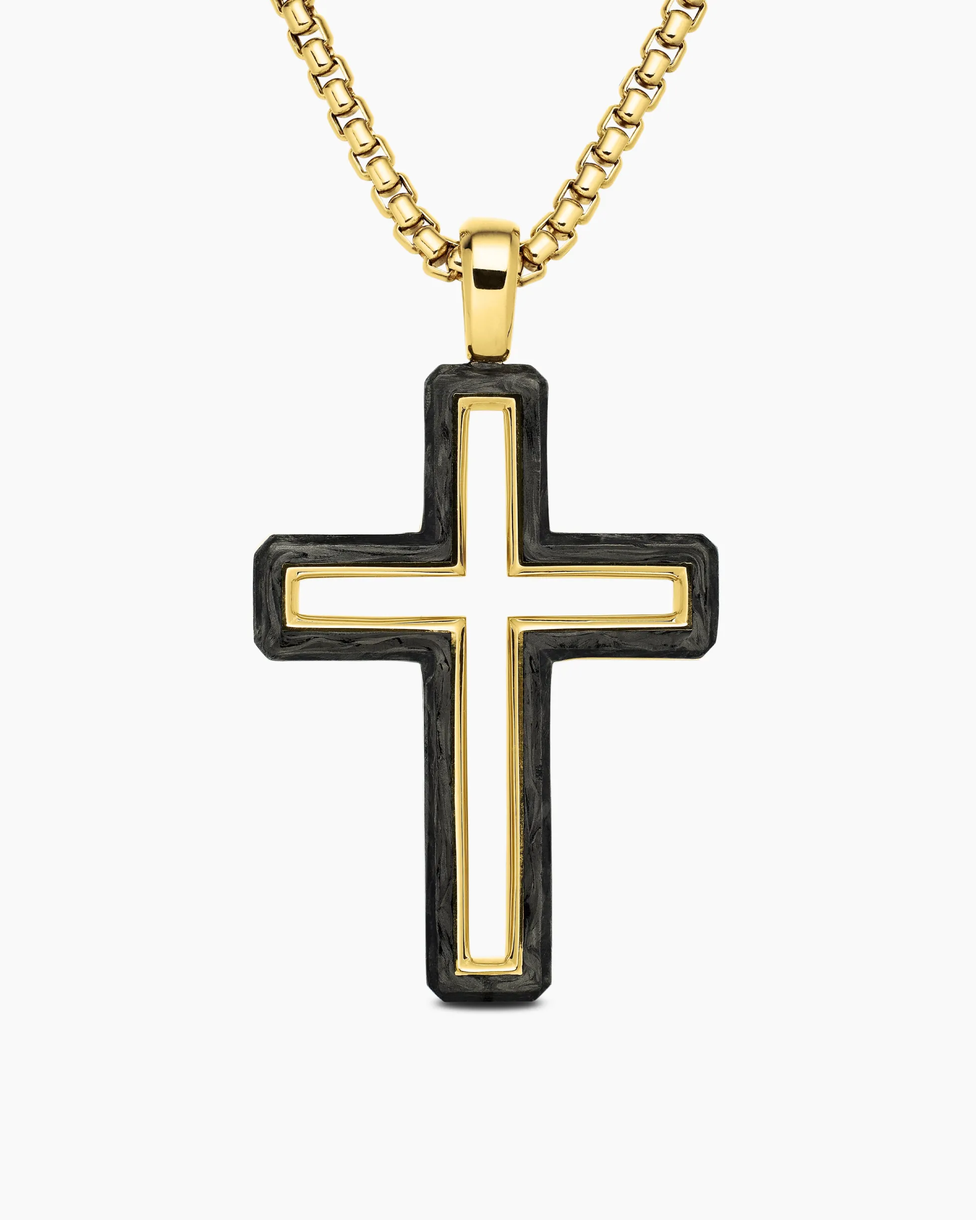 Forged Carbon Cross Pendant 18K Yellow Gold, 37mm