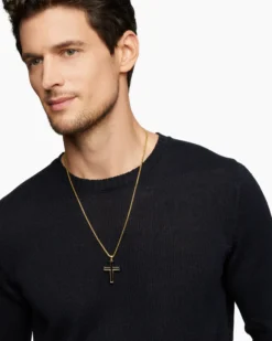 Forged Carbon Cross Pendant 18K Yellow Gold, 37mm