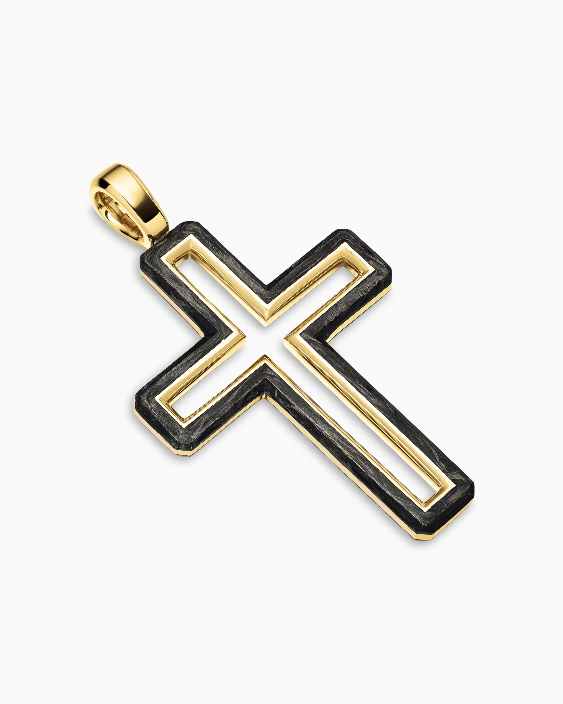Forged Carbon Cross Pendant 18K Yellow Gold, 37mm