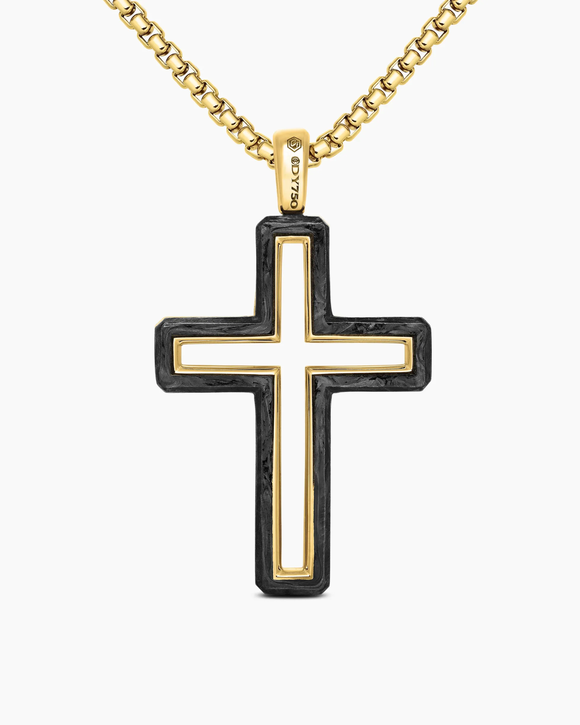 Forged Carbon Cross Pendant 18K Yellow Gold, 37mm