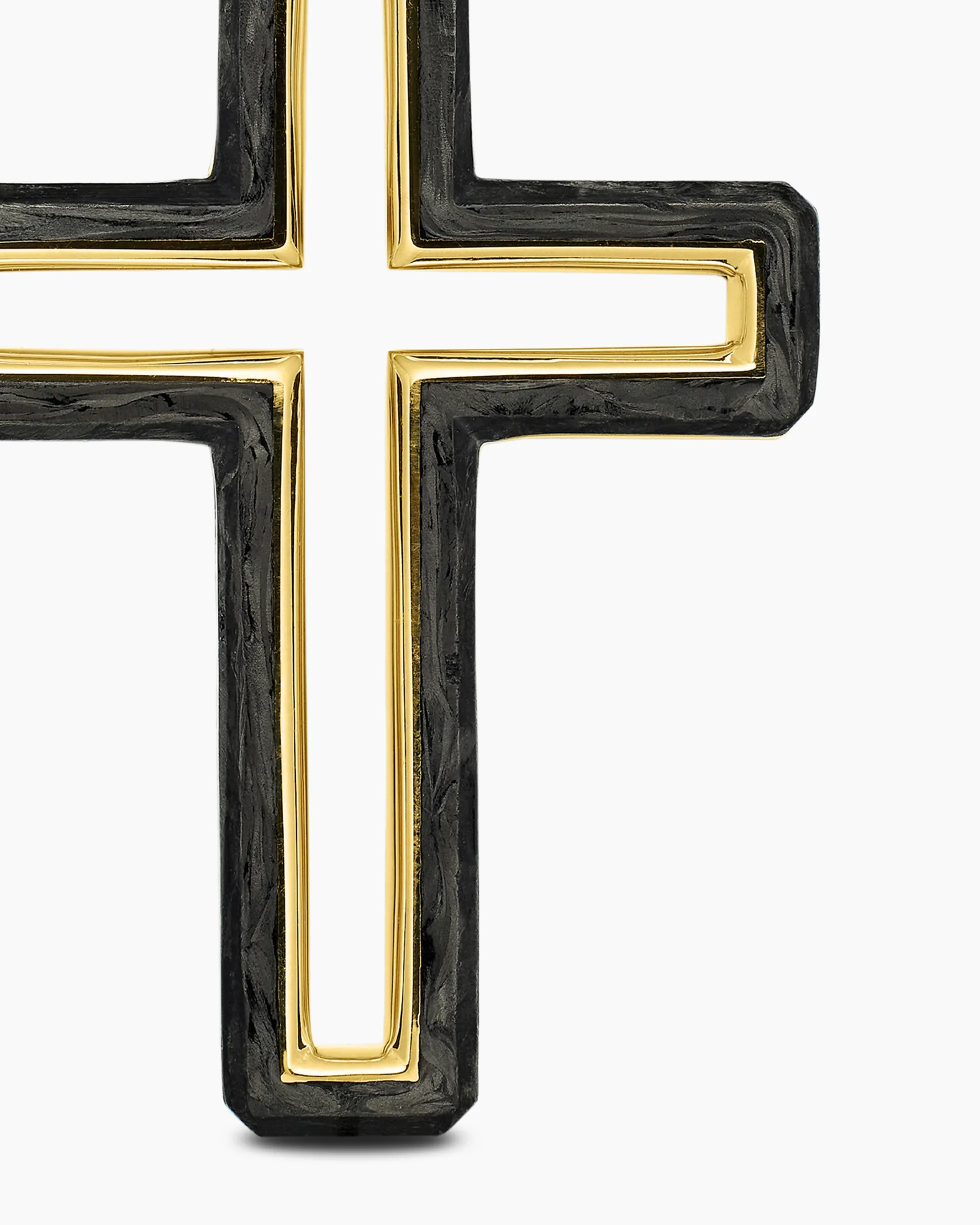 Forged Carbon Cross Pendant 18K Yellow Gold, 37mm