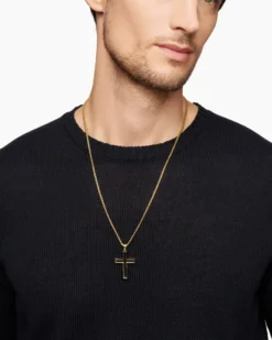 Forged Carbon Cross Pendant 18K Yellow Gold, 37mm