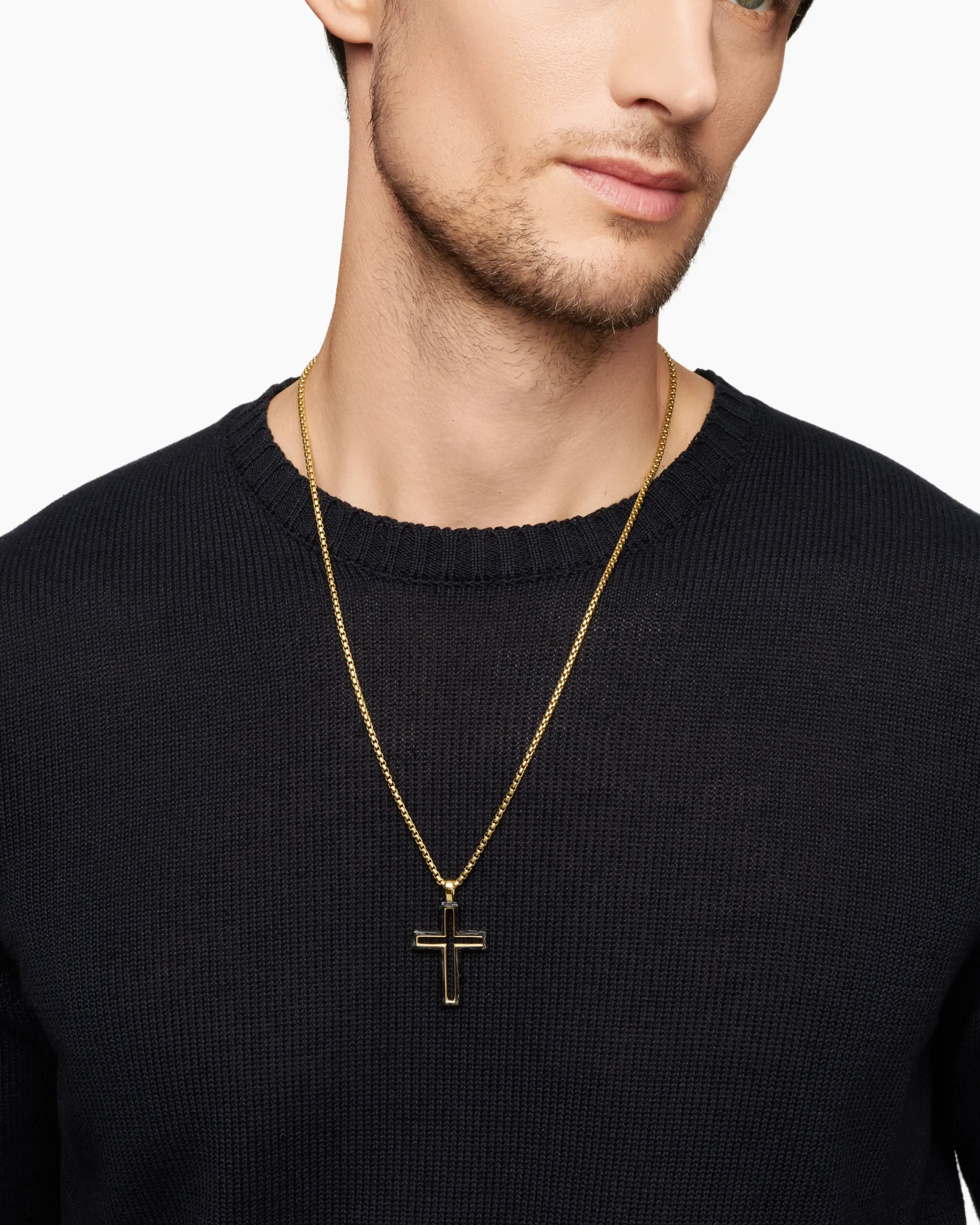 Forged Carbon Cross Pendant 18K Yellow Gold, 37mm