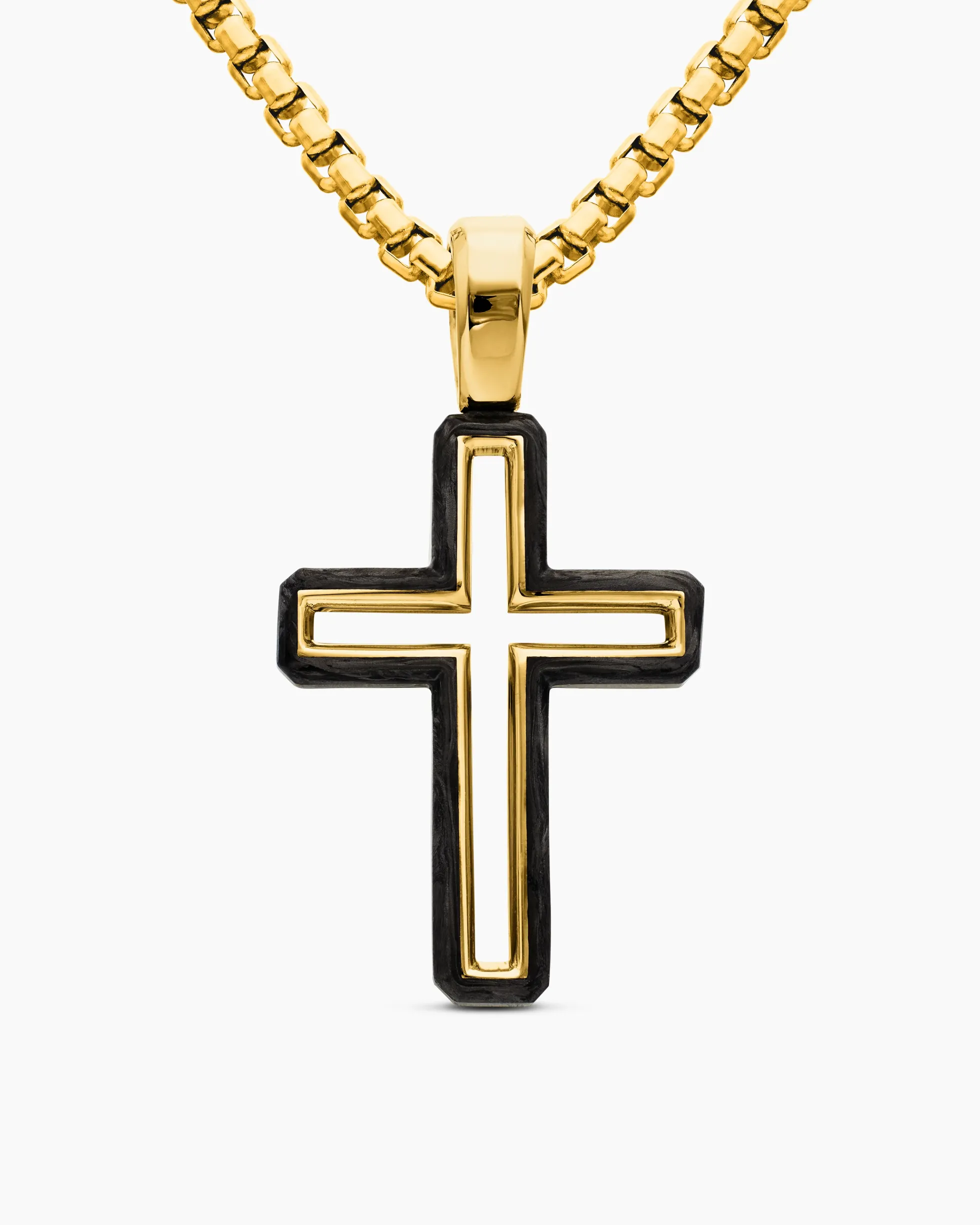 Forged Carbon Cross Pendant 18K Yellow Gold, 24mm