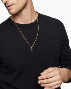 Forged Carbon Cross Pendant 18K Yellow Gold, 24mm