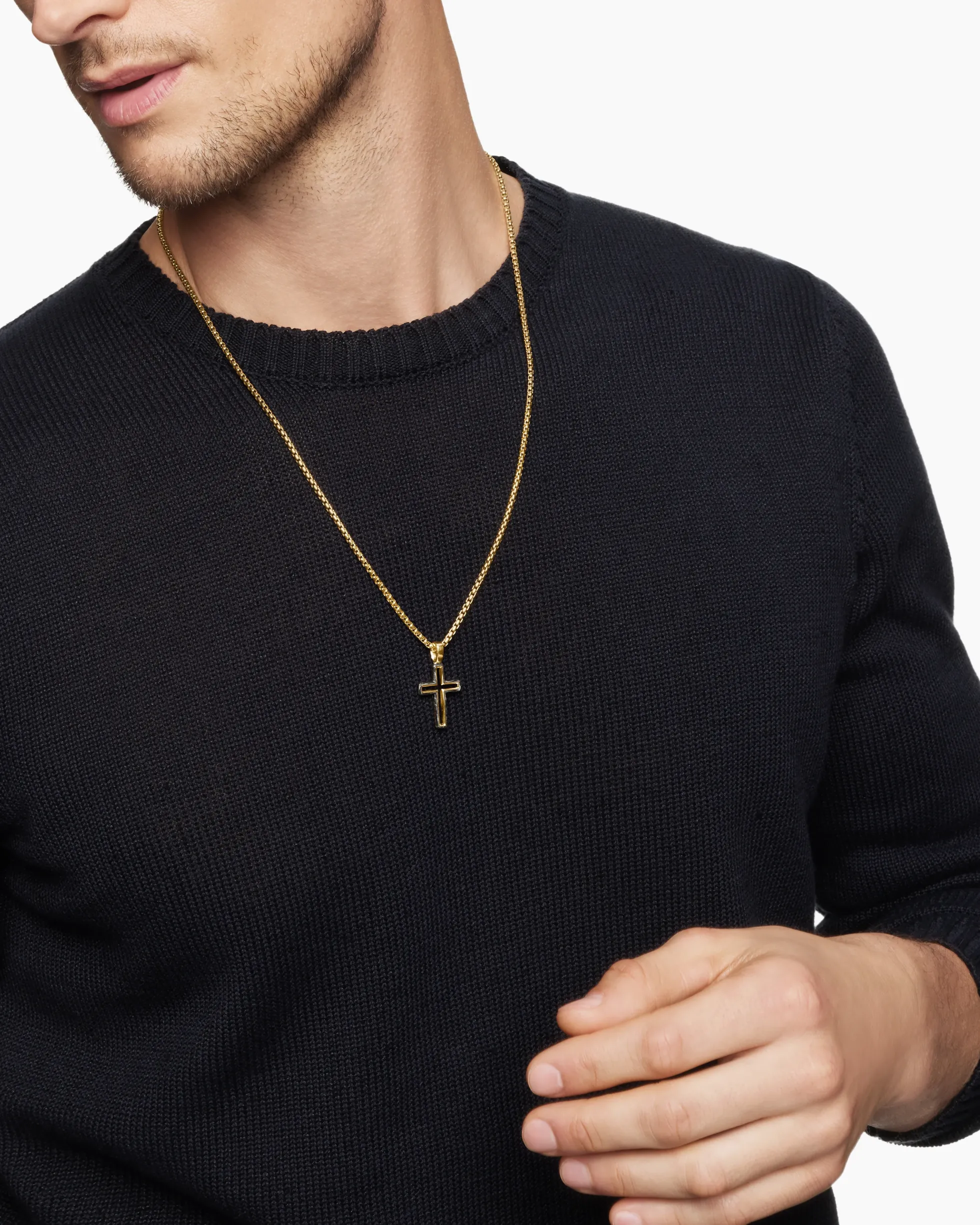 Forged Carbon Cross Pendant 18K Yellow Gold, 24mm