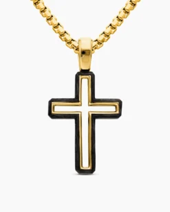 Forged Carbon Cross Pendant 18K Yellow Gold, 24mm