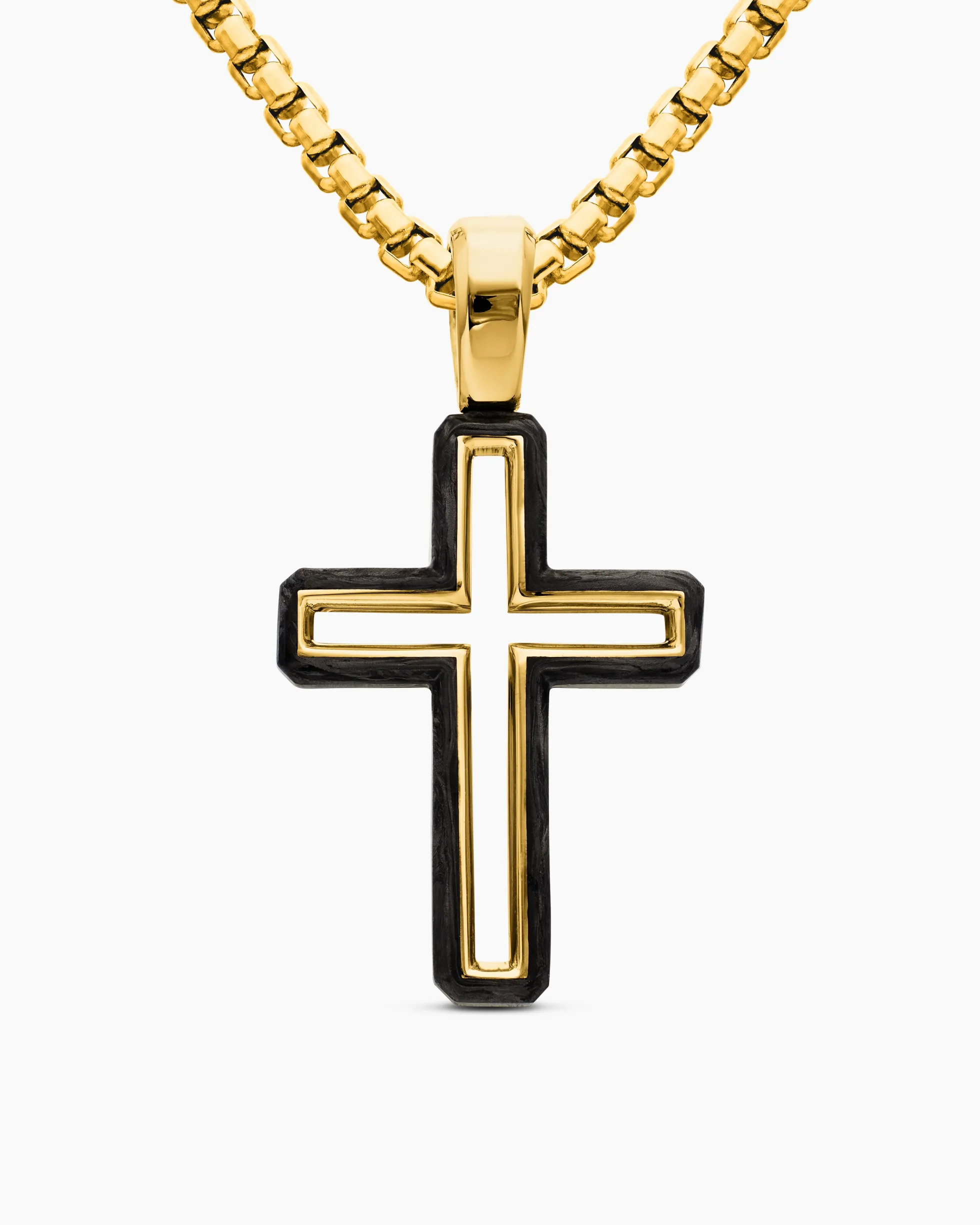 Forged Carbon Cross Pendant 18K Yellow Gold, 24mm