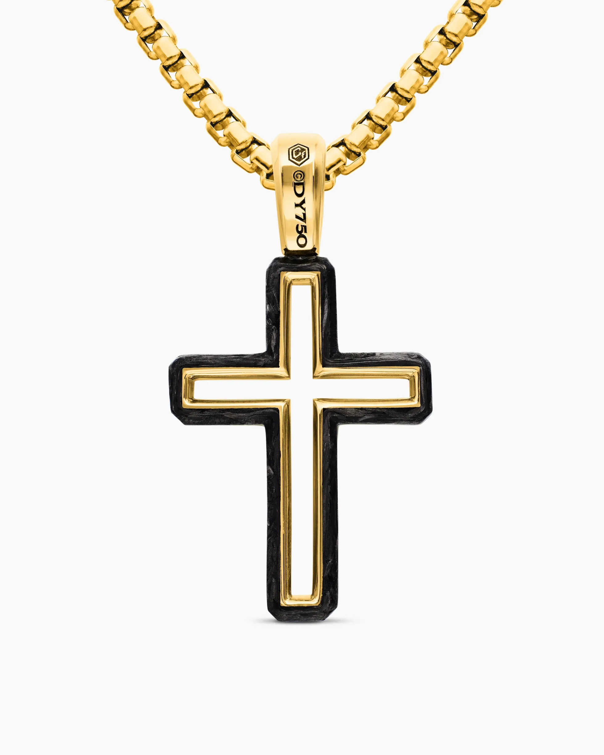 Forged Carbon Cross Pendant 18K Yellow Gold, 24mm