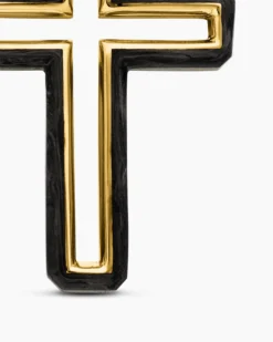 Forged Carbon Cross Pendant 18K Yellow Gold, 24mm