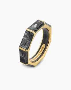 Forged Carbon Faceted Band Ring 18K Yellow Gold, 6mm