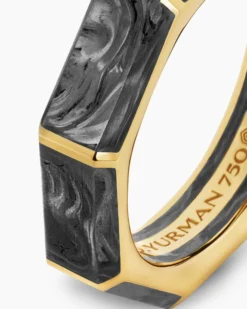 Forged Carbon Faceted Band Ring 18K Yellow Gold, 6mm