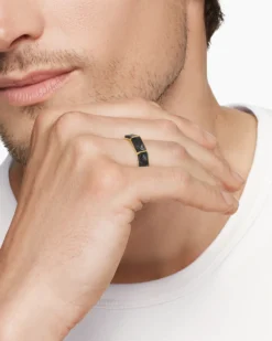 Forged Carbon Faceted Band Ring 18K Yellow Gold, 6mm