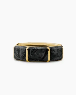 Forged Carbon Faceted Band Ring 18K Yellow Gold, 8mm