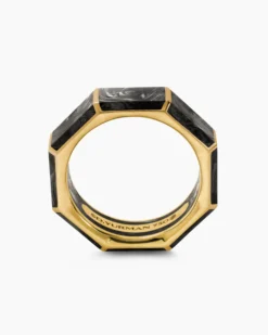 Forged Carbon Faceted Band Ring 18K Yellow Gold, 8mm