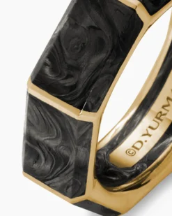 Forged Carbon Faceted Band Ring 18K Yellow Gold, 8mm