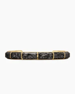Forged Carbon Faceted Cuff Bracelet 18K Yellow Gold, 8.5mm