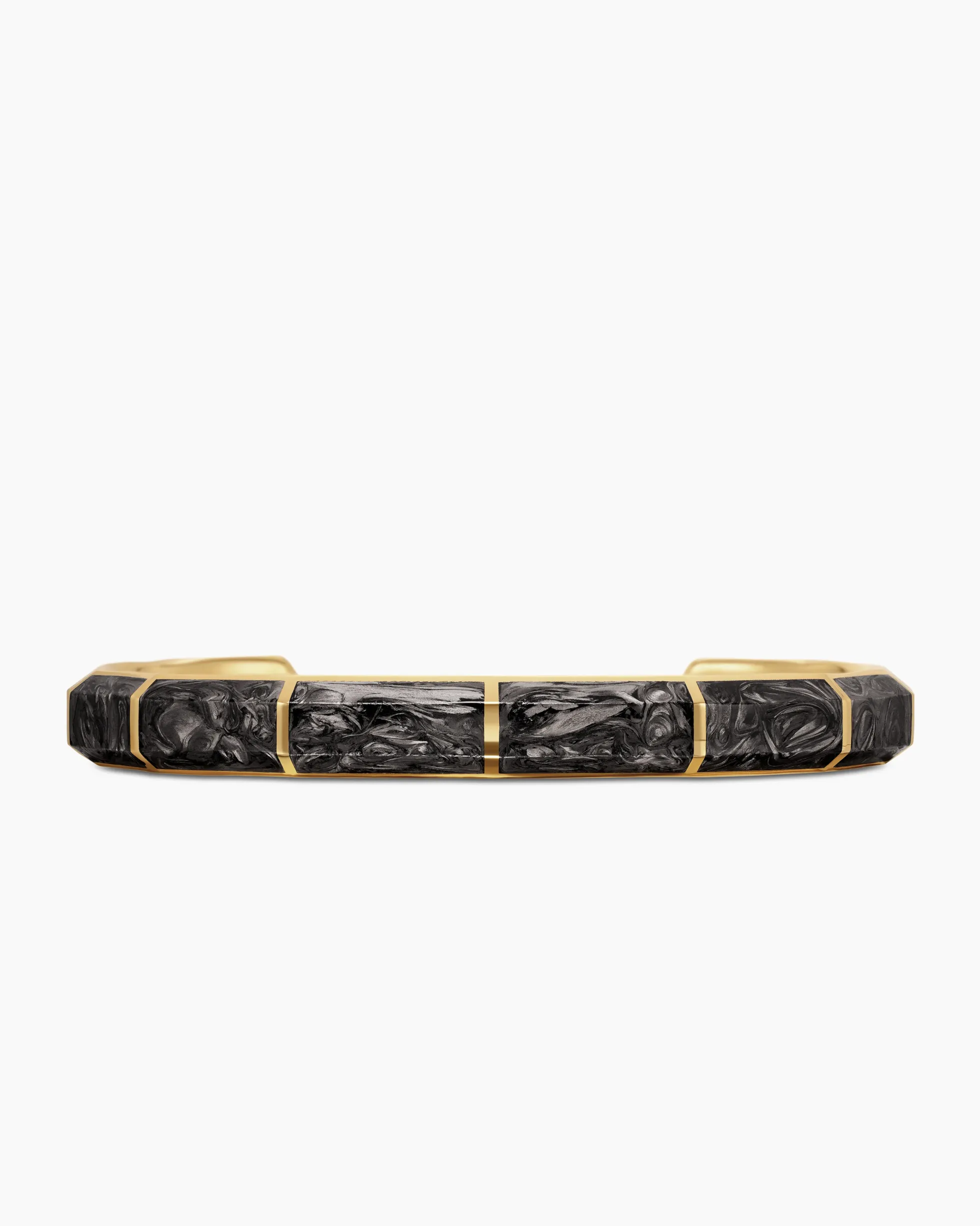 Forged Carbon Faceted Cuff Bracelet 18K Yellow Gold, 8.5mm