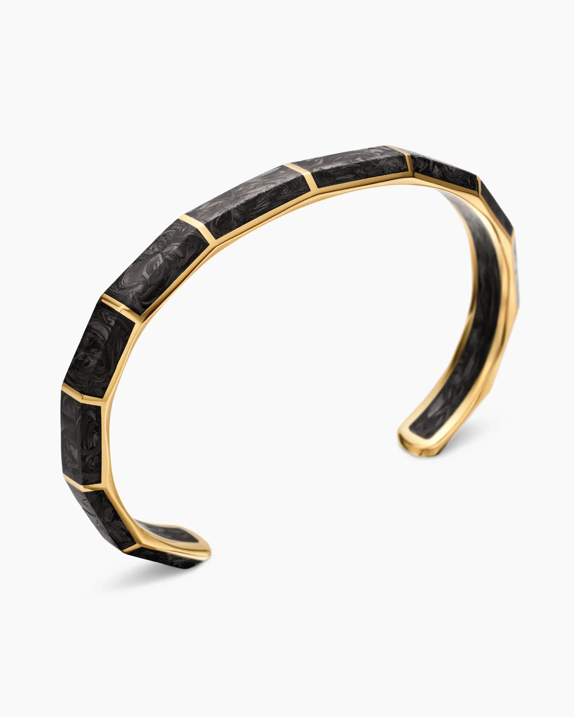 Forged Carbon Faceted Cuff Bracelet 18K Yellow Gold, 8.5mm