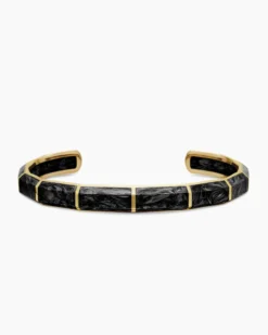 Forged Carbon Faceted Cuff Bracelet 18K Yellow Gold, 8.5mm