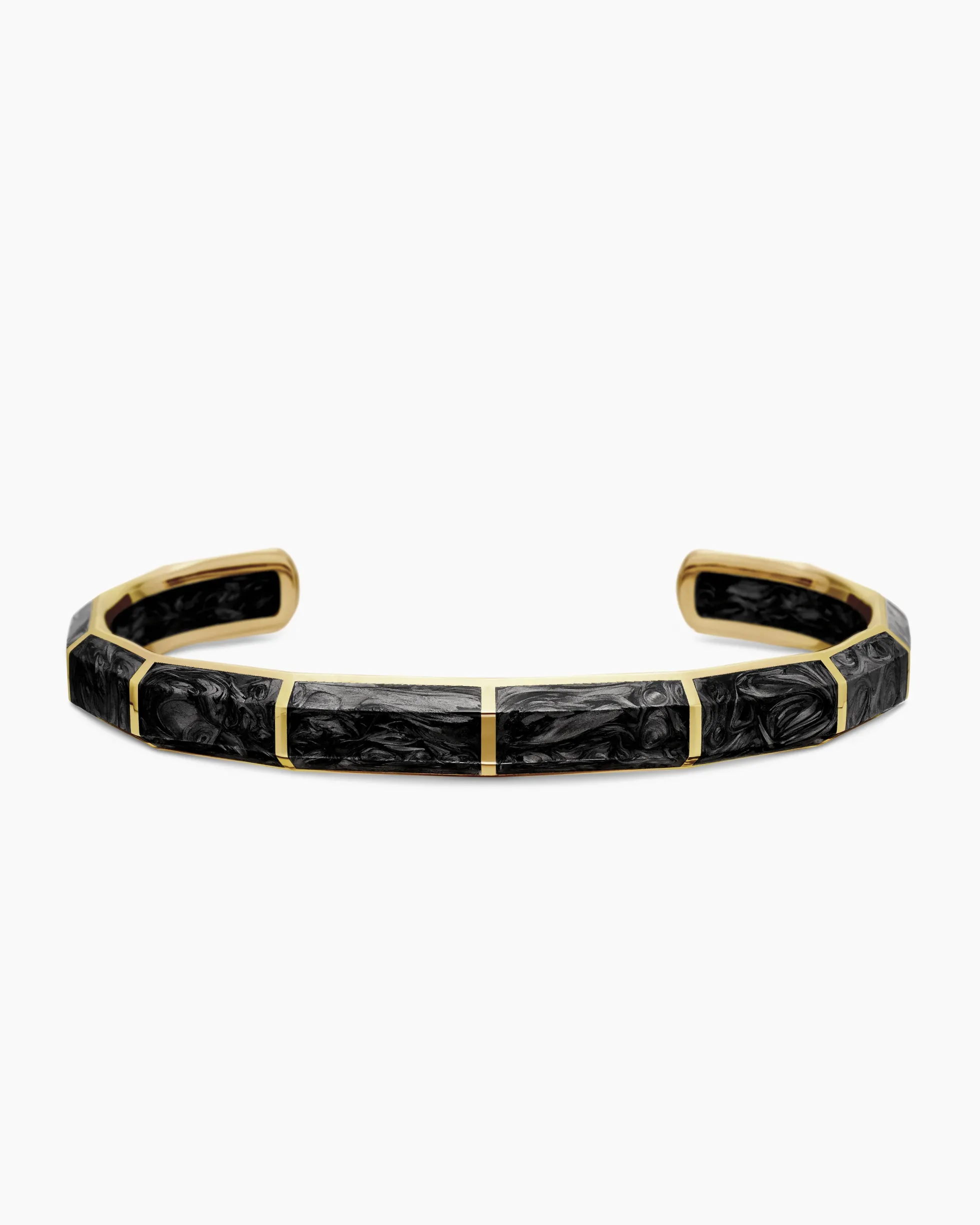 Forged Carbon Faceted Cuff Bracelet 18K Yellow Gold, 8.5mm
