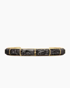 Forged Carbon Faceted Cuff Bracelet 18K Yellow Gold, 8.5mm
